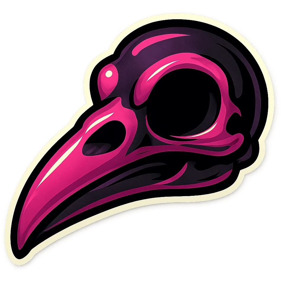gothic raven skull, black and pink, retro stickers style emoji