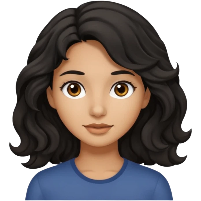Siyah dalgalı saçlı, esmer, koyu kahverengi gözlü genç kız  emoji