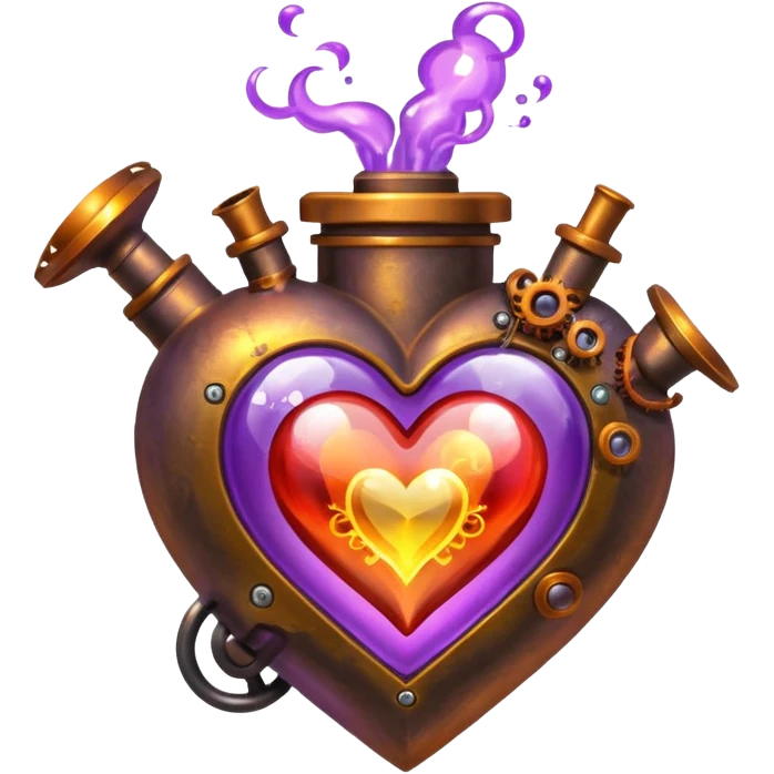 steampunk heart with magic red, violet, orange and yellow potions flying  emoji