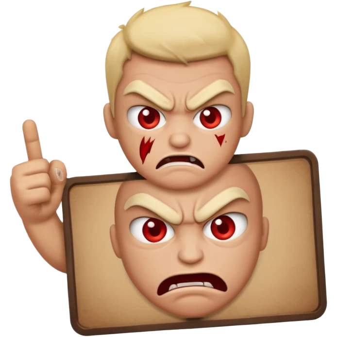 A protester with a sign with an angry face on the sign emoji