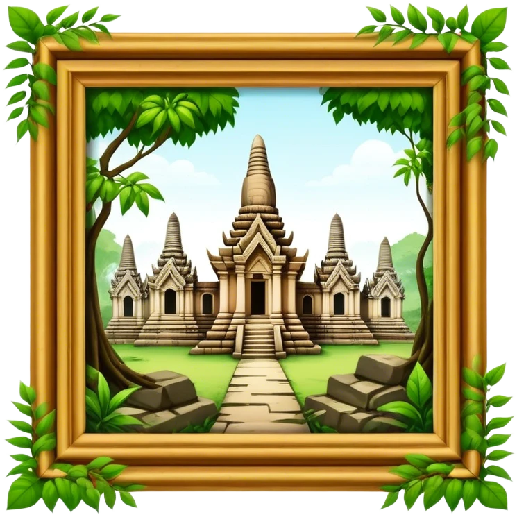 Cinematic Realistic Ayutthaya Ruins Landmark Emoji, depicted with ancient temple ruins amid lush greenery rendered with dramatic textures and nostalgic, warm lighting. emoji