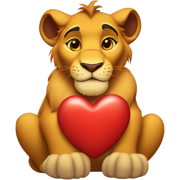 simba from lion king holding a red heart in his paws emoji