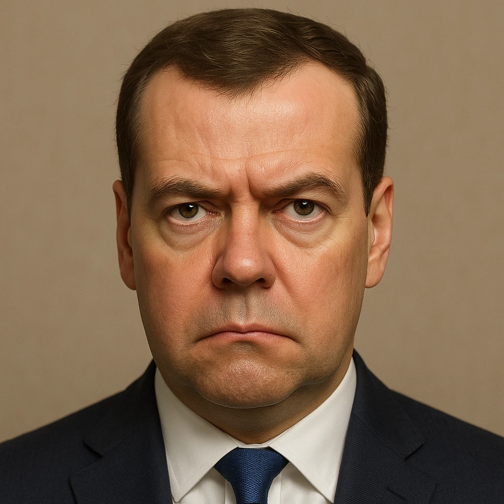 ultra-realistic, maximum detail portrait of Dmitry Medvedev with a stern expression and lifelike facial features in emoji style emoji