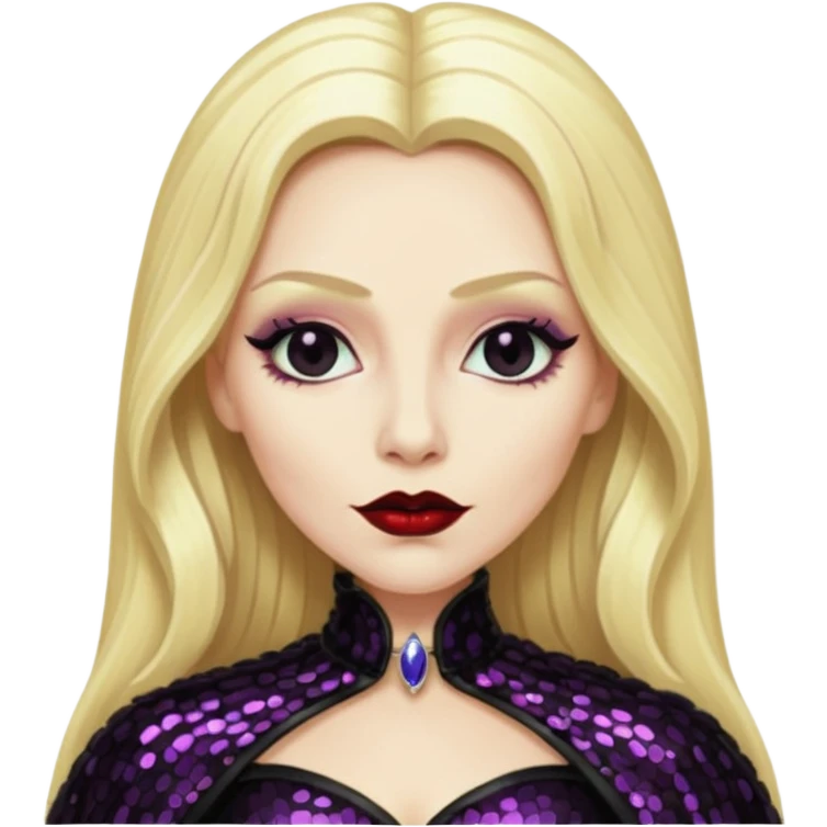 Countess Dracula with long blonde hair, black sequin outfit  emoji