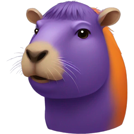 purple capybara with an orange on it's head emoji
