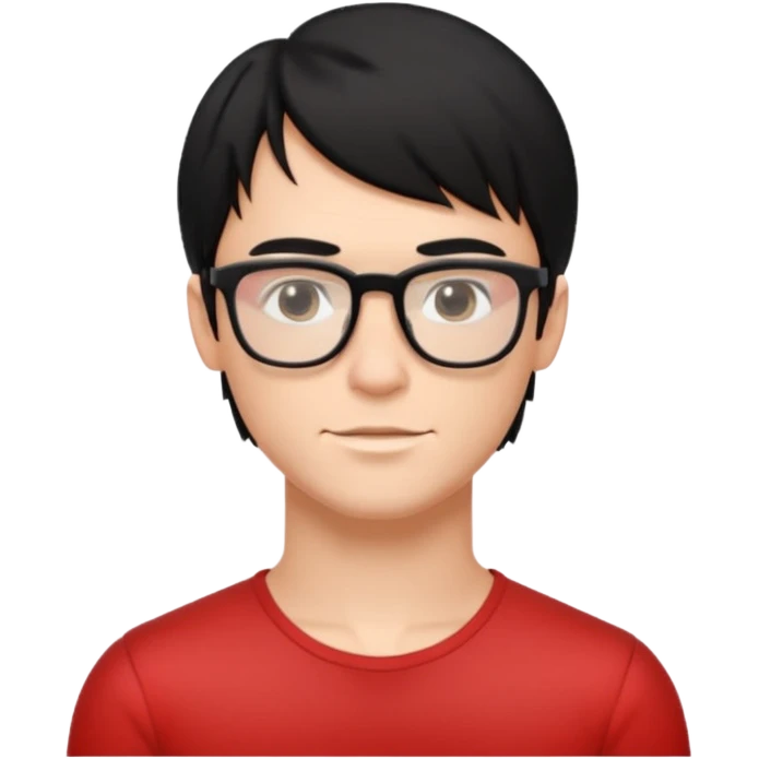 Beautiful thin guy, fair skin, glasses, and a short black mullet hairstyle, thin and muscled emoji