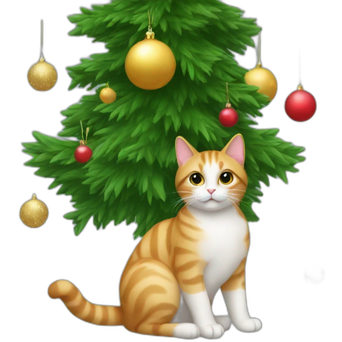 cat sitting on a christmas tree emoji