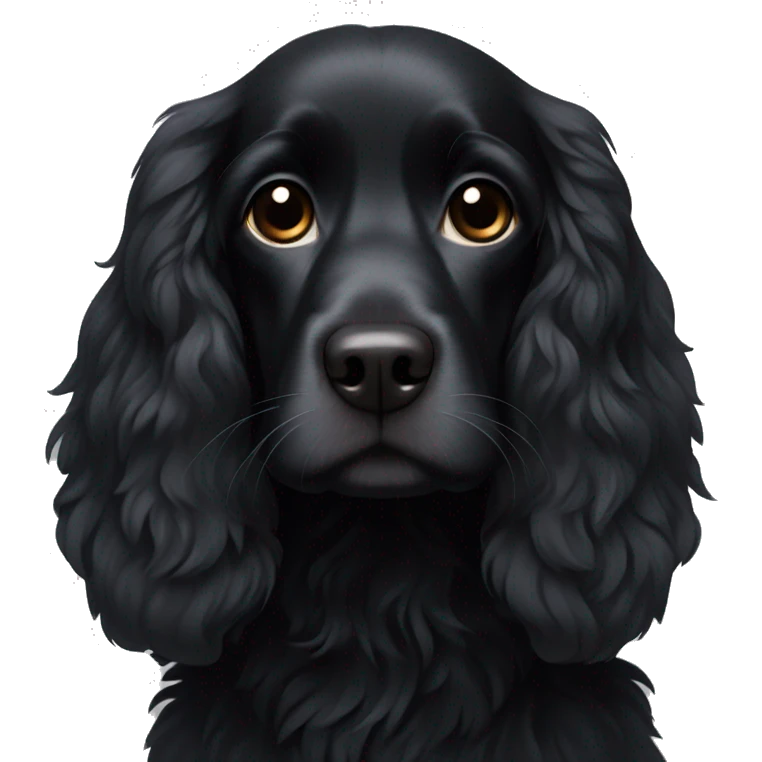 Small completely black spaniel with black fur on his whole face and white fur only on his chest emoji