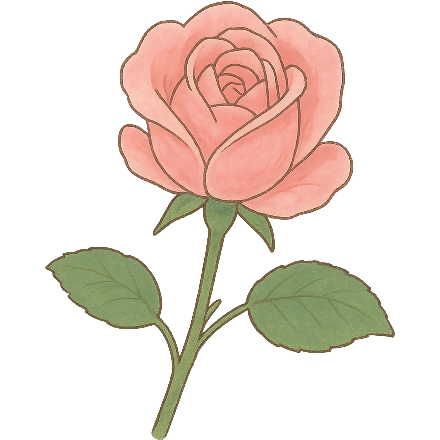 soft pink rose blossom, Japanese kawaii hand-drawn, full object, transparent background emoji