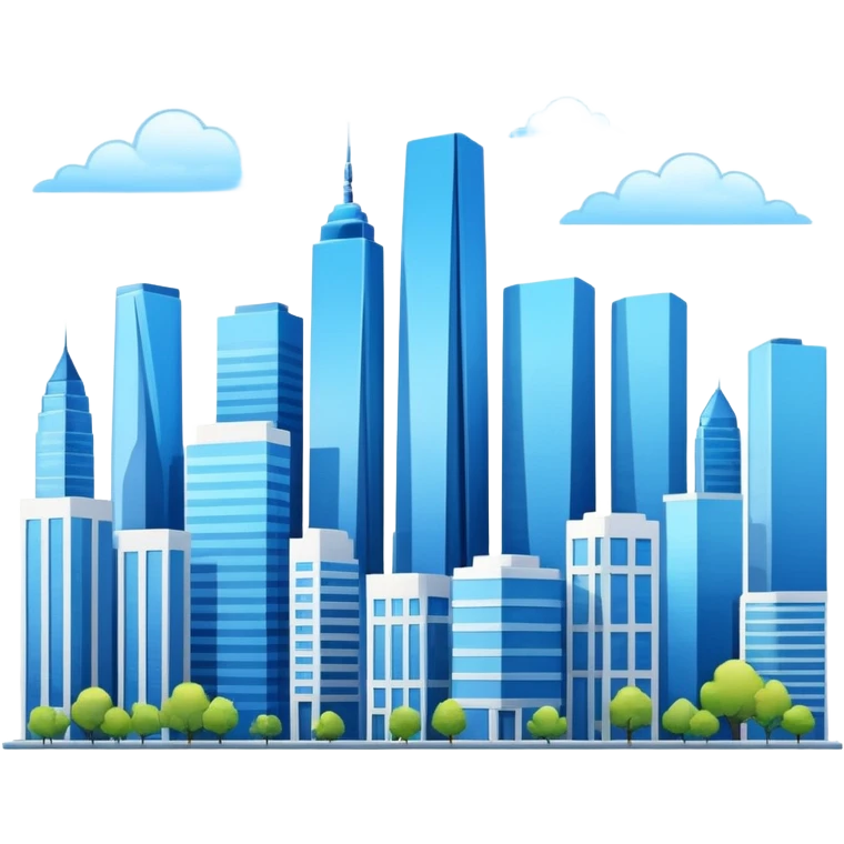 city view skyline with modern buildings and blue sky, clean and vibrant emoji