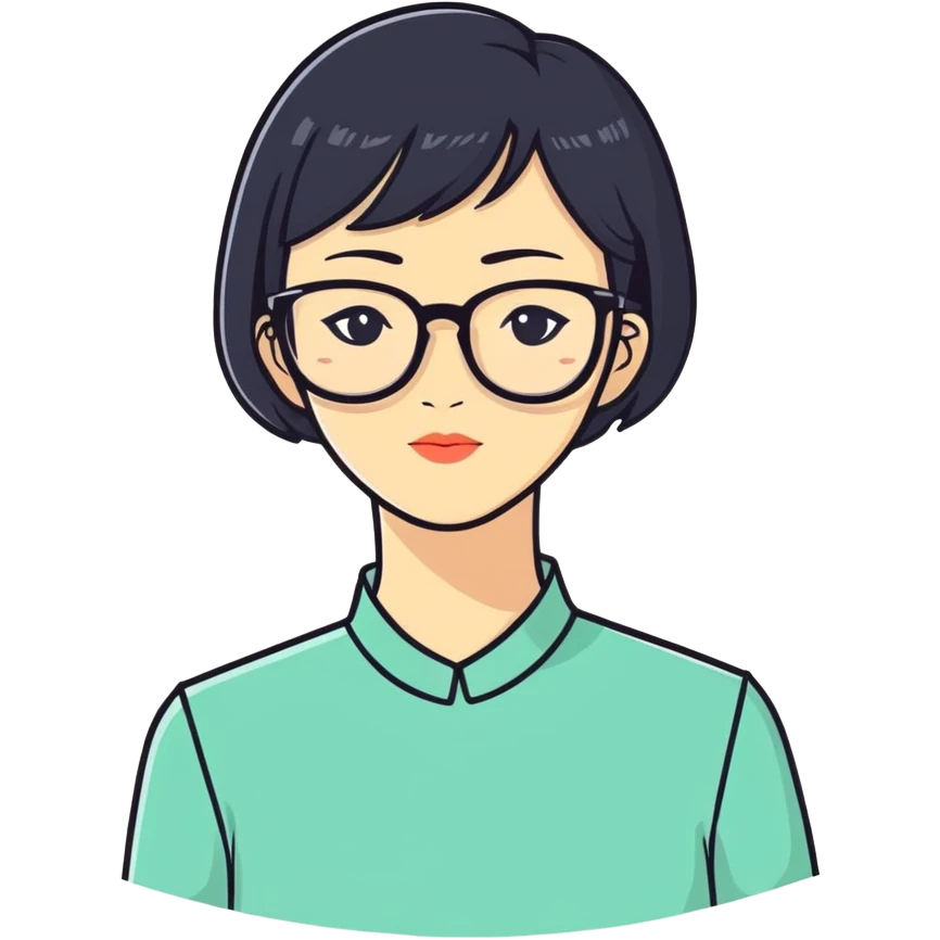 Chinese woman with very short black hair and glasses emoji