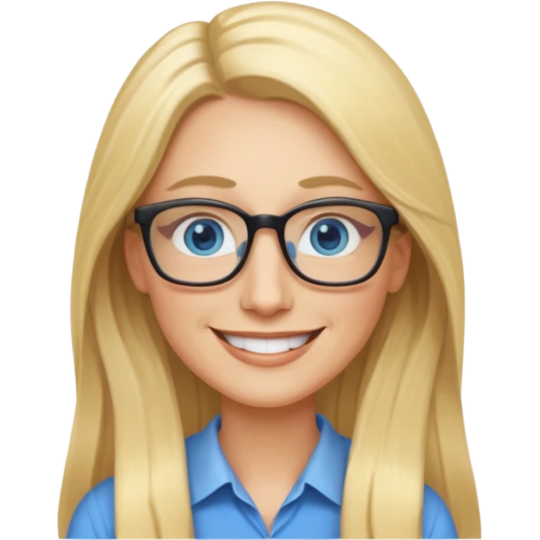 a 40 year old teacher with really long blonde hair and blue eyes long face smaller eyes smiling happy emoji