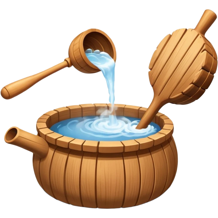 Ladle pouring water onto sauna rocks with steam emoji