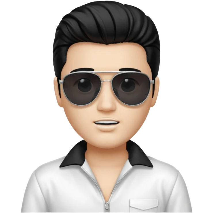 A boy with an Elvis Presley mask with sunglasses (with total black lenses)dressed as Elvis Presley (white dress) emoji
