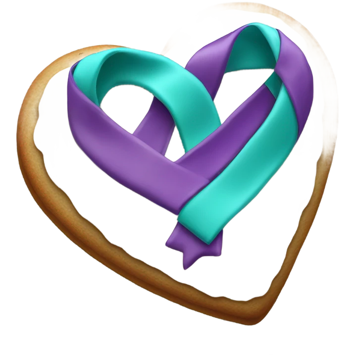 Cookie heart with teal purple ribbon loop emoji