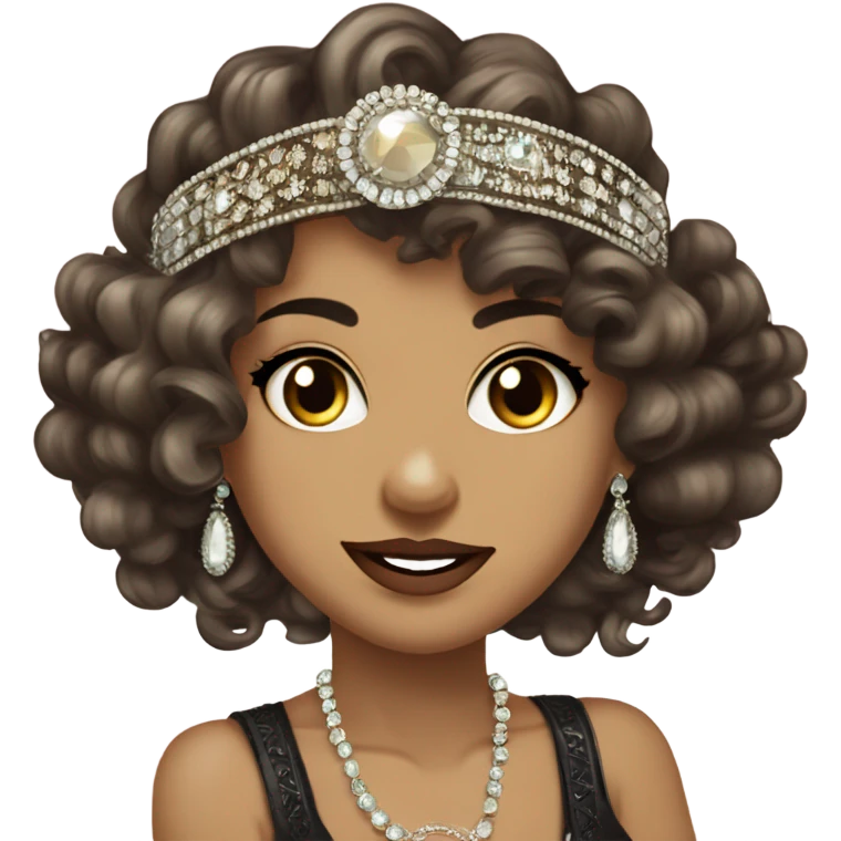 flapper curly long sleeves flapper jeweled headband feminine wavy dark hair smirk emoji