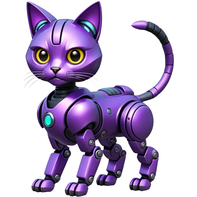 Black and purple futuristic shiny alloy modern realistic cool tough elegant sleek cyber-mecha-robo-cat (full body) emoji