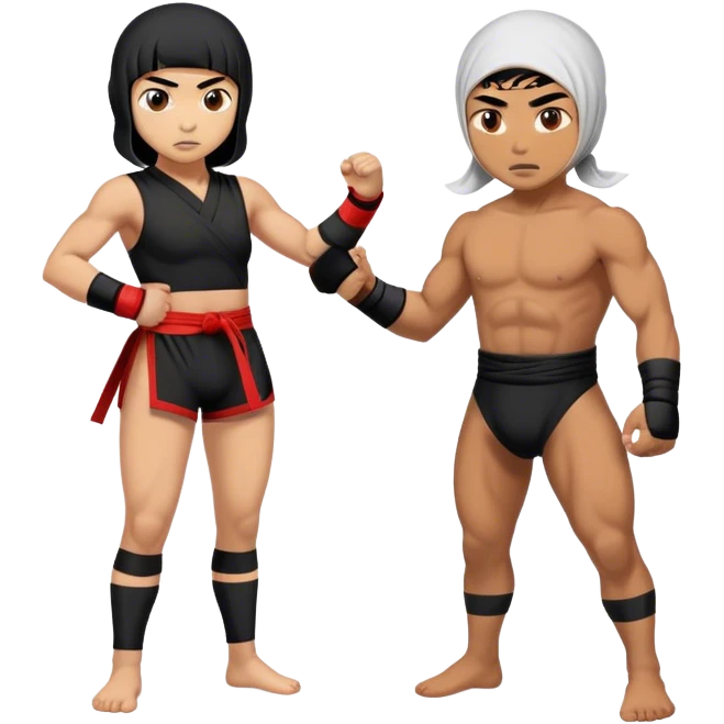 An asian ninja girl vs middle-east wrestling male fighter emoji