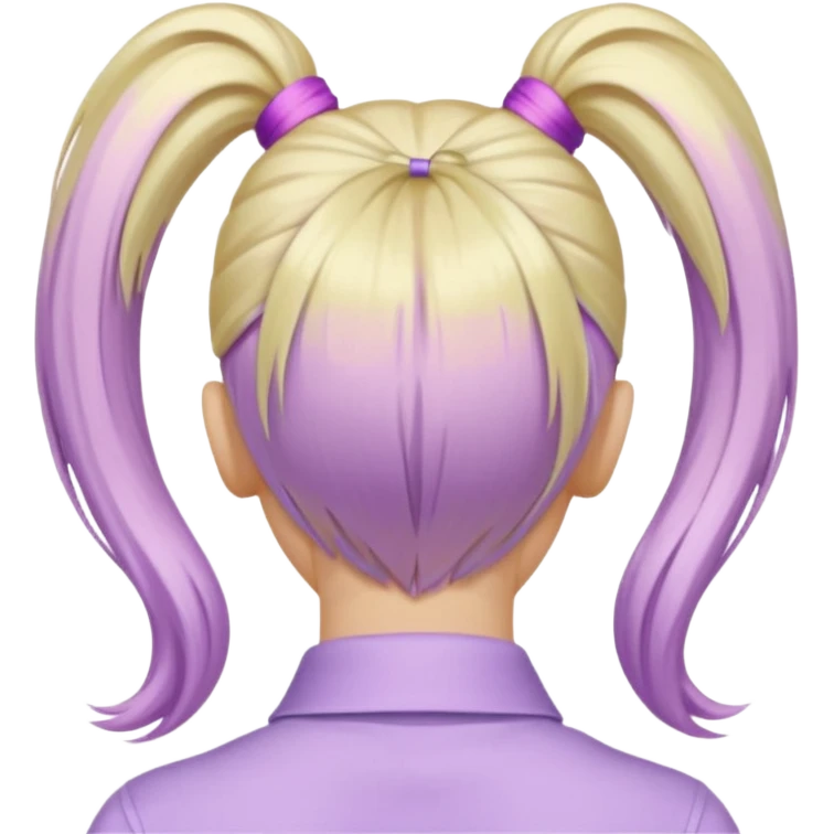 back view of a high blonde ponytail with a pastel lilac hair tie, hair slightly wavy, iOS Apple emoji style emoji