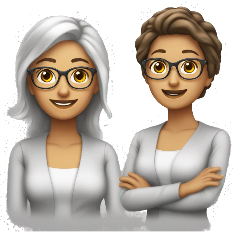 profesora pelo castaño mediano gafas transparentes simpática sonríe emoji