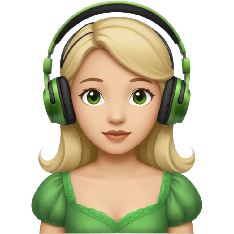 princess with headphones green dress emoji