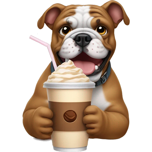 Bulldog drinking iced coffee emoji