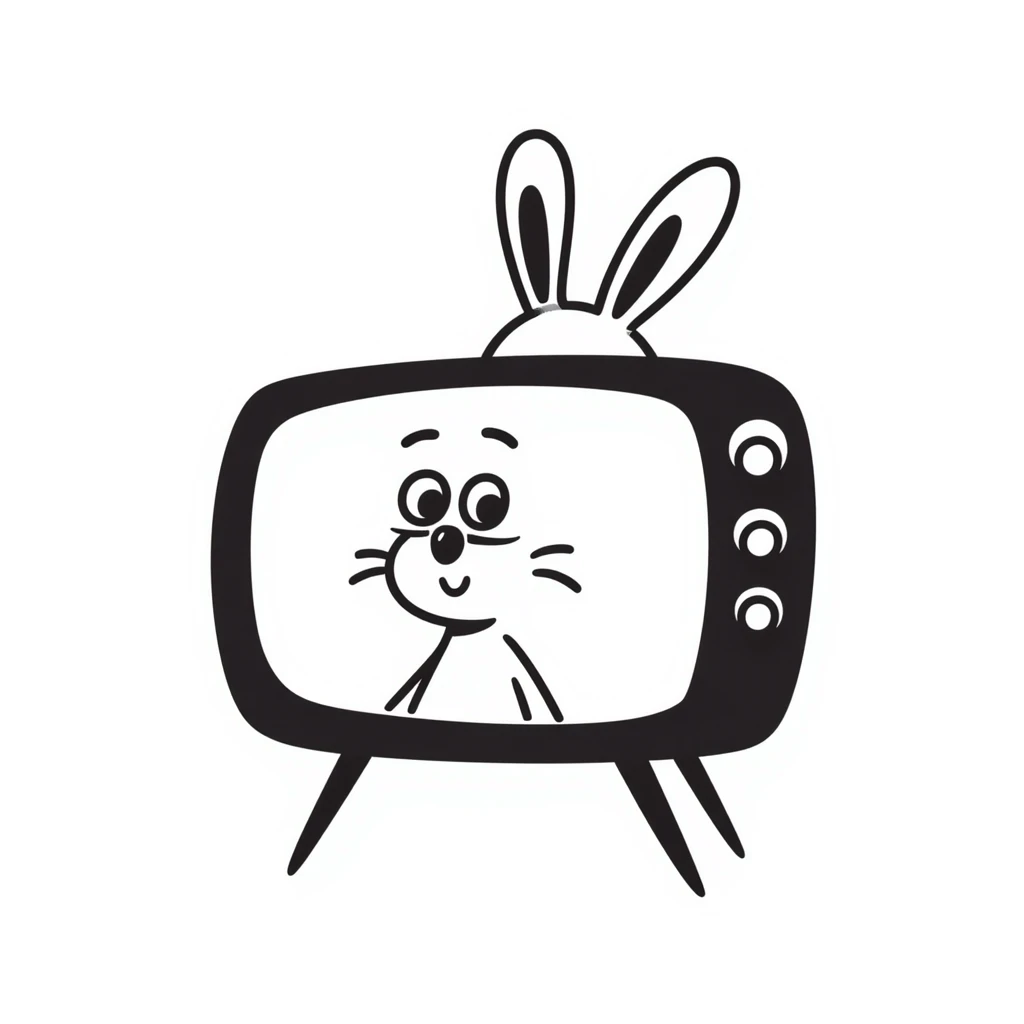 Hand-drawn sketch of an antique television set with rabbit ear antennas emoji