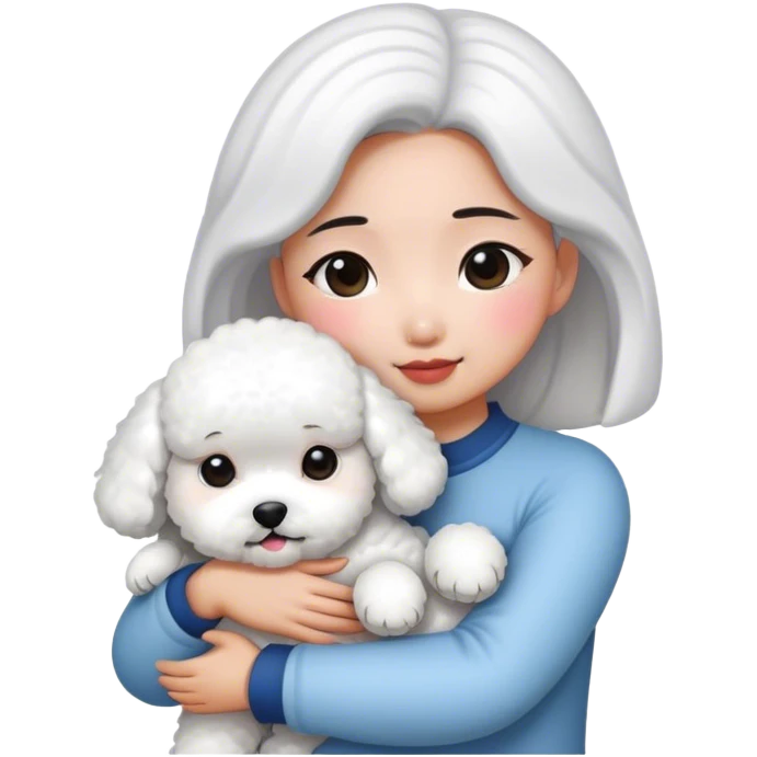  Asian girl hugging bichon emoji
