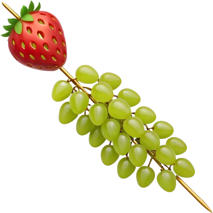 A tanghulu skewer of green grapes and strawberries emoji