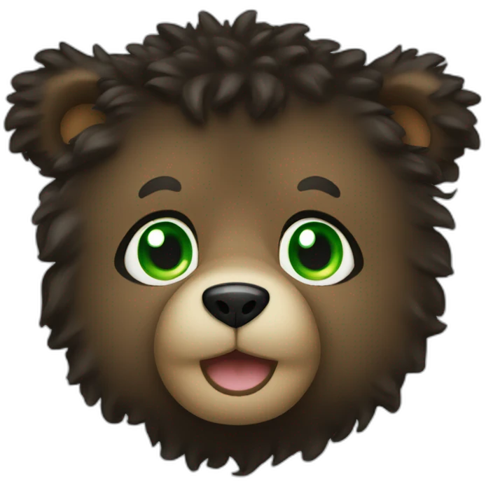 Bear with green eyes and black curly hair emoji