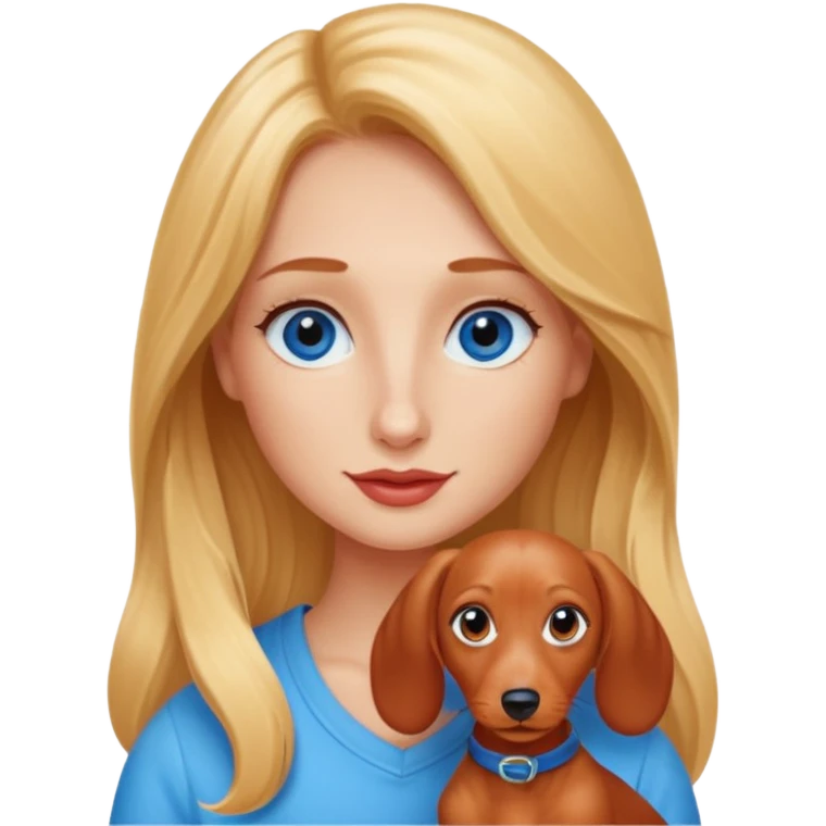 Mini red dachshund with girl whose got long blonde hair and blue eyes  emoji