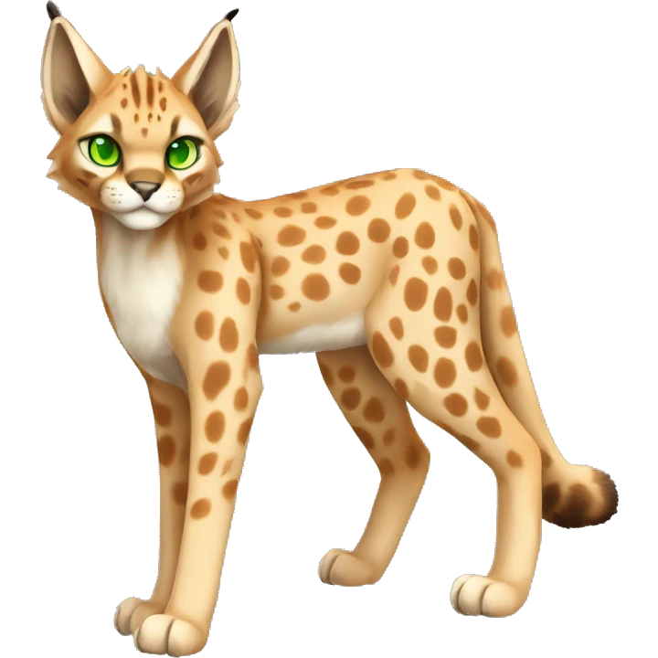 spotted Lynx-Caracal-Fakemon-hybrid with orange points, green eyes brown toes, and short tail, full body emoji