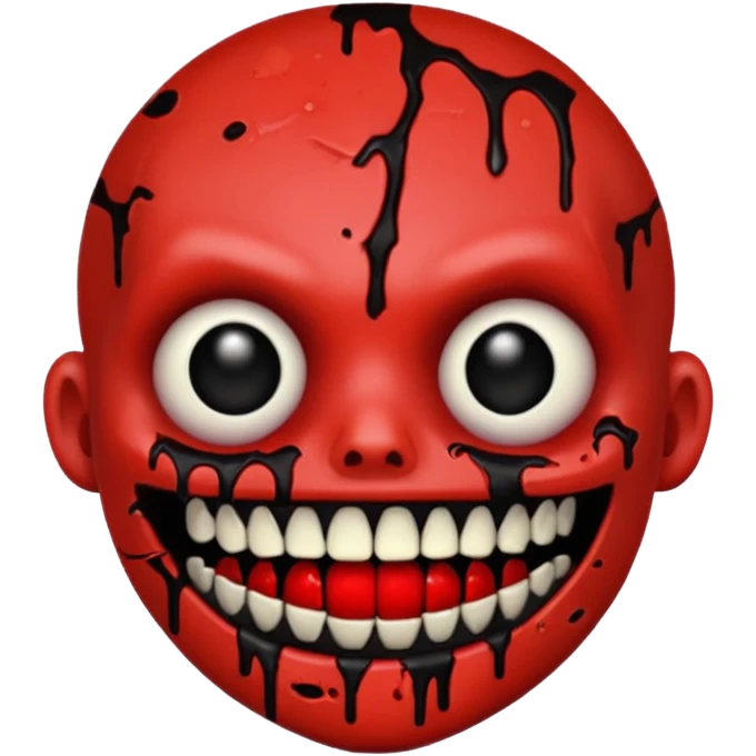 Zombie emoji with black grills and red paint splattered on it emoji