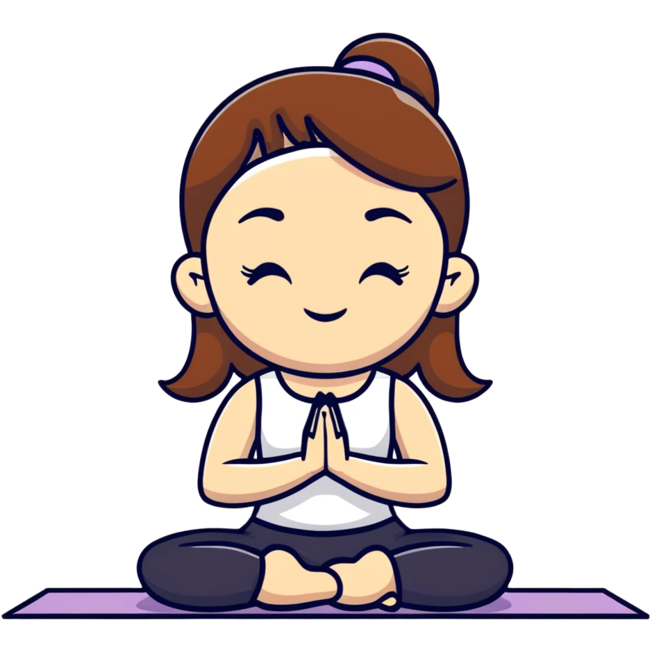 White girl with brown hair doing yoga meditation for self care emoji