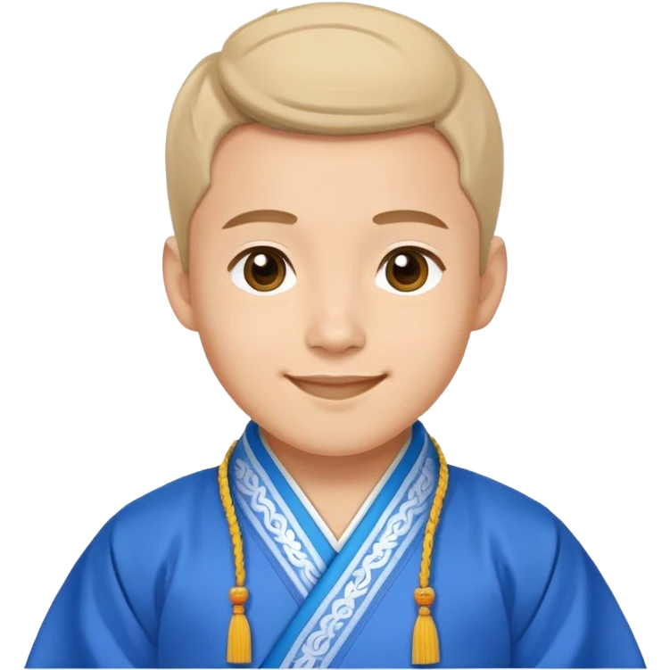 smiling young man in blue hanbok and Gat emoji