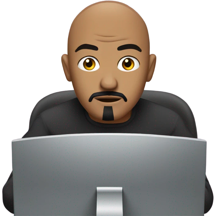 Bald man with black goatee working at computer emoji