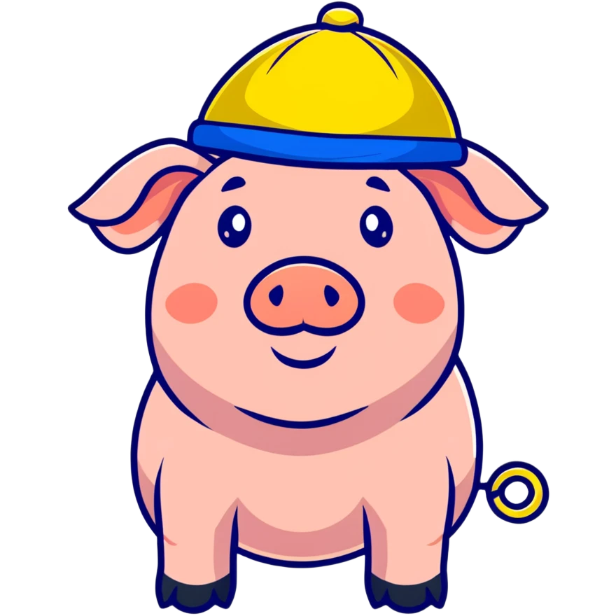 pig body with President Zelensky's face wearing a yellow and blue hat emoji
