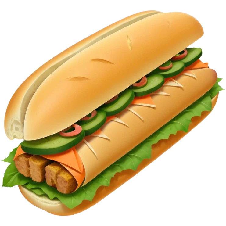 Cinematic Realistic B√°nh m√¨ Sandwich Dish Emoji, showcasing a crusty baguette filled with savory meats, pickles, and fresh herbs rendered with dynamic detail and appetizing lighting. emoji