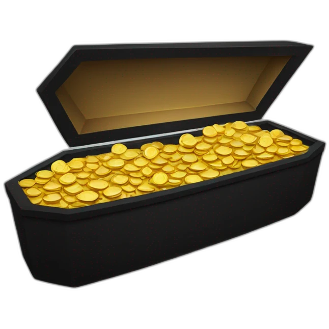 black coffin filled with gold coins emoji