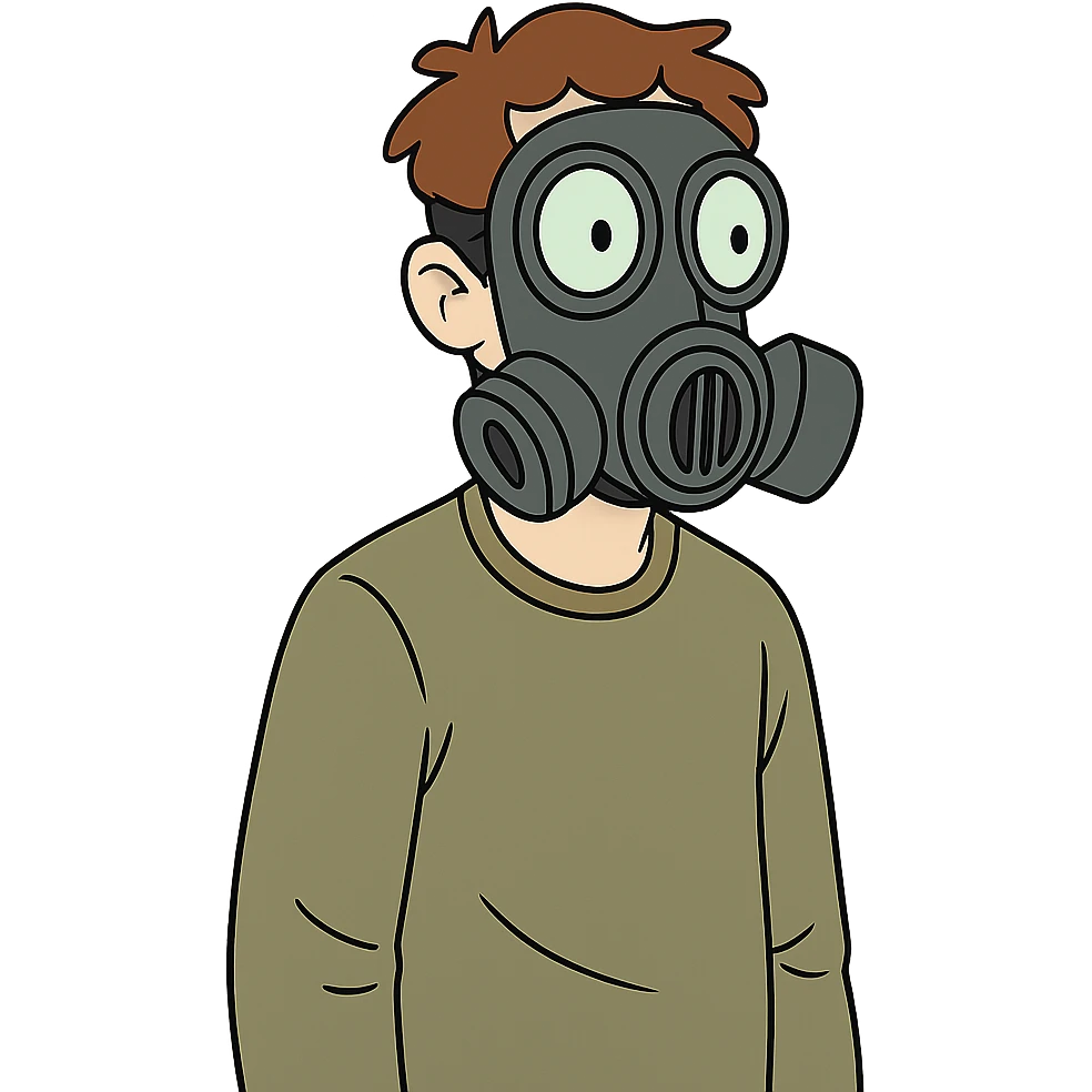 flat toon style person wearing a gas mask emoji