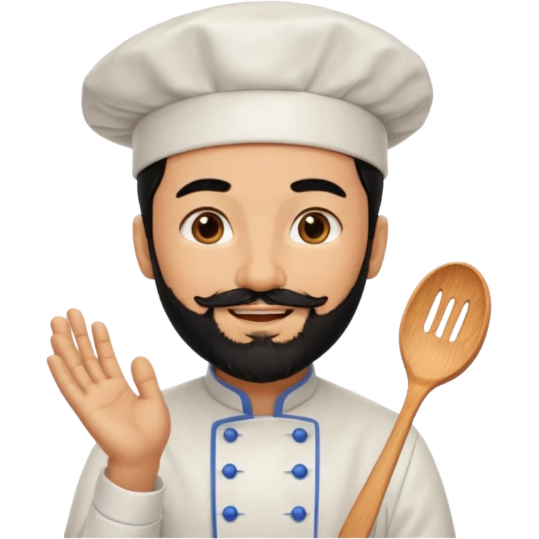 CHEF CON PELO NEGRO Y BARBA NEGRA, OJOS MARRON OSCURO. SONRIE Y TIENE MARCAS DE BESOS emoji