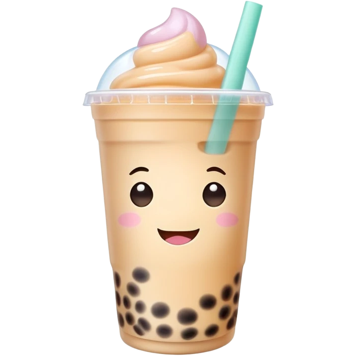 kawaii bubble tea with cute face and pastel colors emoji