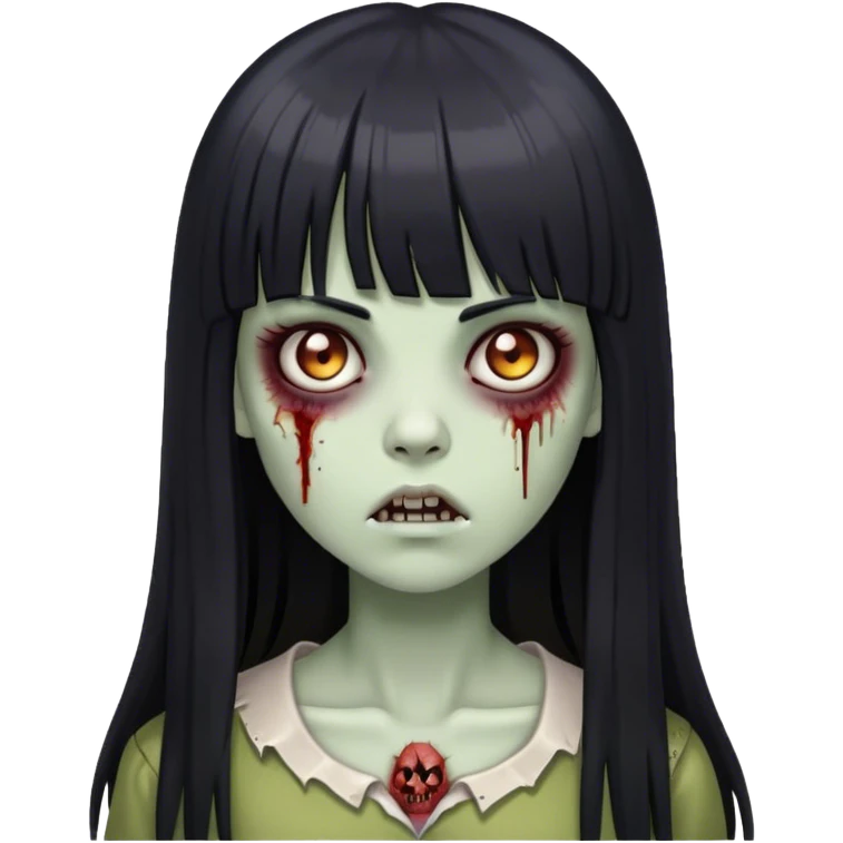 zumbie girl with black long straight hair with bangs (like this 🧟‍♀️) emoji