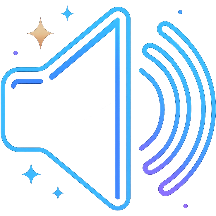animated volume icon with dark purple, blue, and black base, bright accents, complex gradients, stars, bright neon border, elegant futuristic speaker symbol, subtle glowing and moving stars neon effects, sophisticated futuristic style emoji