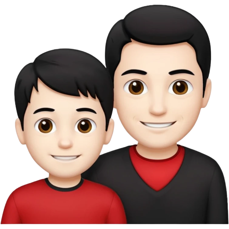 make a father and a son. both with straight black hair. both have white skin. they have to be wearing black and red clothes. there are only two people. they're happy. only a father and ONE son. emoji