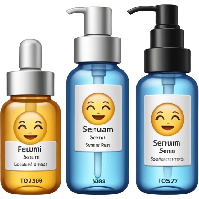 emoji of three beauty products (tube, serum, jar), with luxury labels, minimalistic but luxury design (realistic) emoji