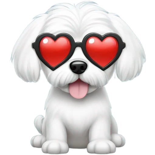 white maltese dog wearing heart glasses emoji