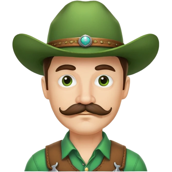 Cowboy face with green hat and handlebar mustache emoji