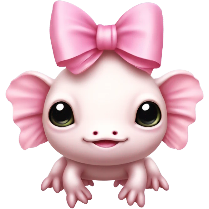 Pink cute axolotl wearing a cream bow emoji