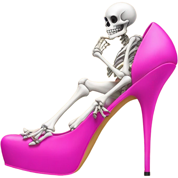 Skeleton wearing extremely tall hot pink high heels  emoji